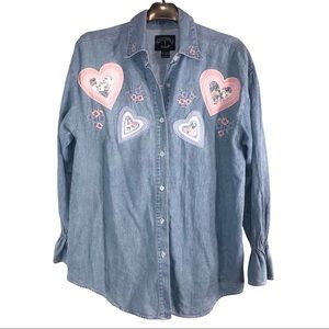 Vintage 1990s Denim Hearts Shirt